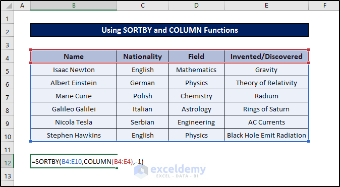 Inserting formula to reverse order of excel columns vertically