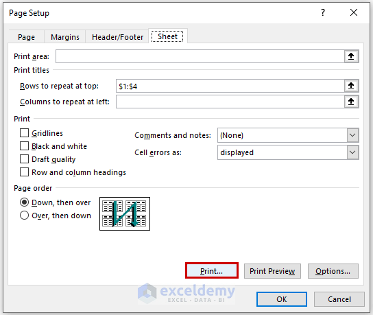 excel rows to repeat at top