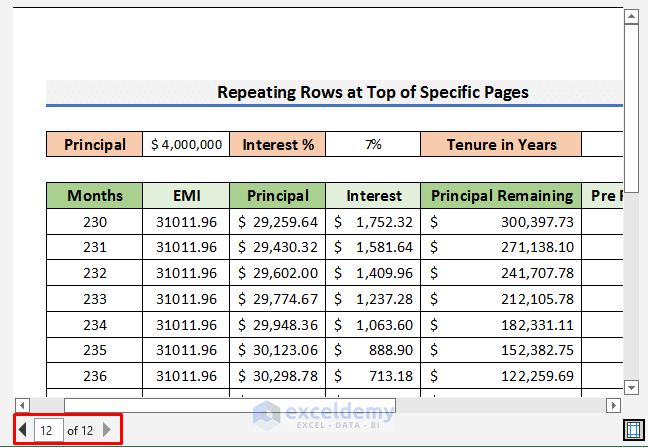 Step-by-Step Procedures to Repeat Rows at Top of Specific Pages in Excel