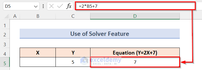 Using Formula to Solve an Equation for X When Y is Given in Excel