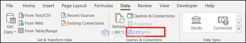 update links manually option greyed out in Excel