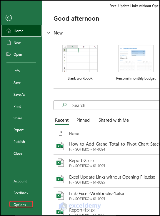 using trust center tool to Update Links Without Opening File in Excel