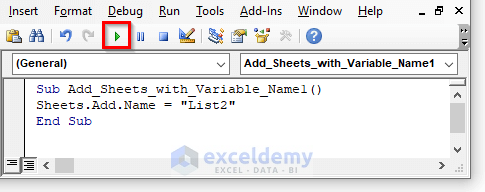 excel vba add sheet with variable name