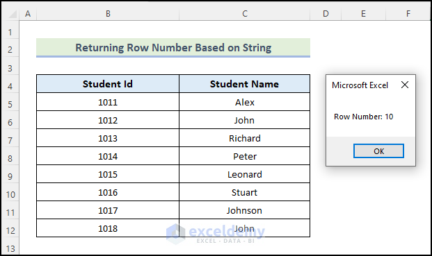 show row number based on string