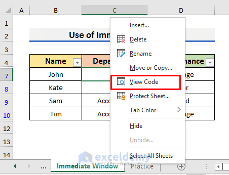 Place VBA Inside Immediate Window to Select First Visible Cell in Filtered Range