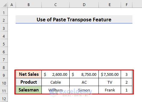 Flip Rows in Excel with Paste Transpose Feature