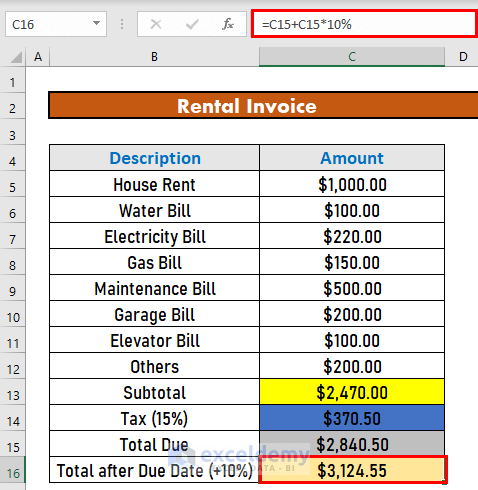 gst rental invoice format in excel