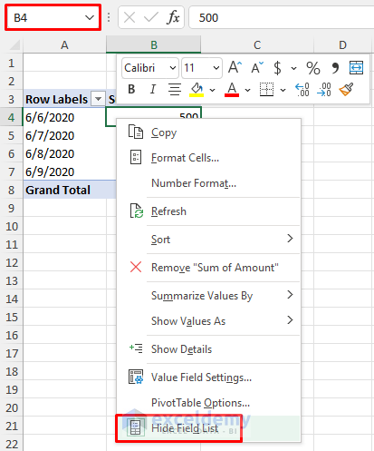 How to Hide Pivot Table Field List in Excel