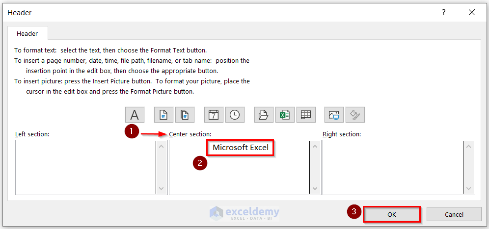 Apply Page Setup Dialog Box to Insert Header in Excel