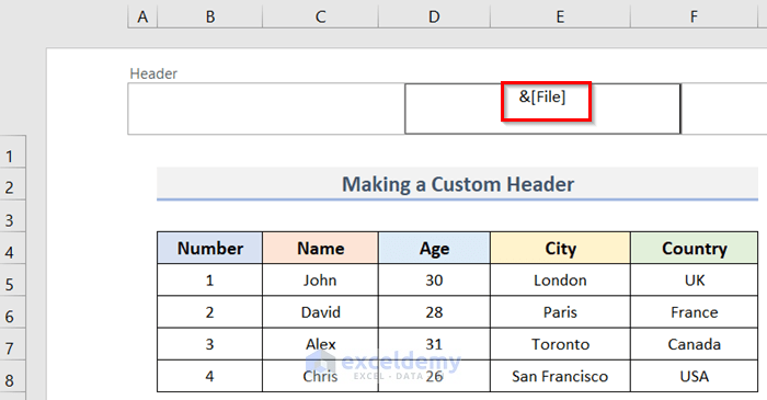 Make a Custom Header in Excel