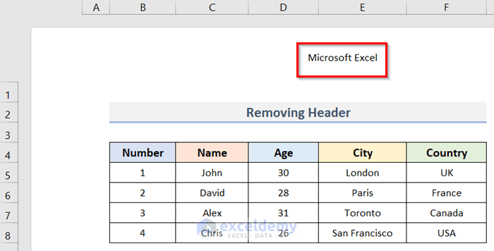 How to Remove a Header in Excel