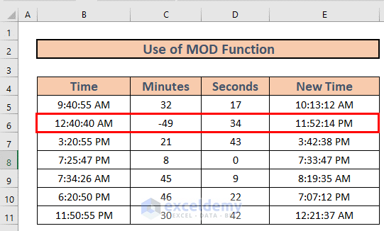 MOD function to add minutes and seconds in excel