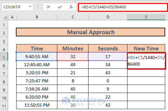 Manually add minutes and seconds in Excel