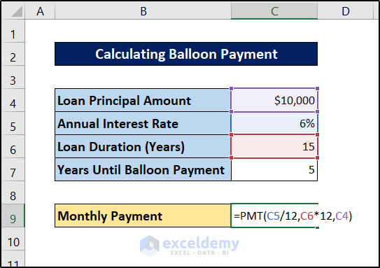 how to calculate balloon payment in excel