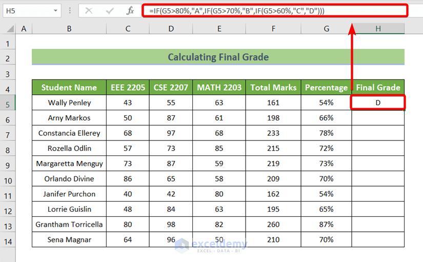 Calculate Final Grade in Excel