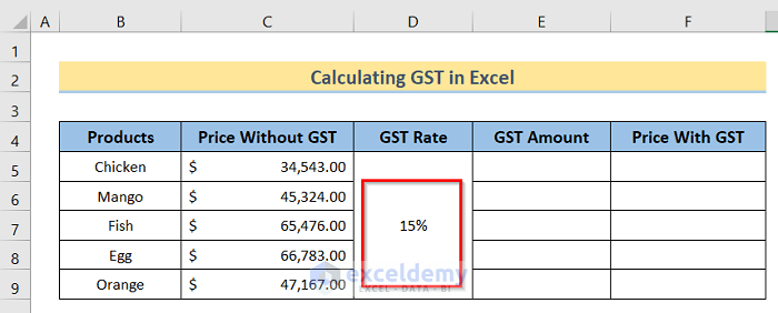 Inserting the GST Rate 