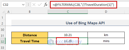 Use Bing Maps API Key to Calculate Travel Time Between Two Cities