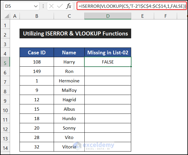 Utilizing ISERROR and VLOOKUP Functions to Compare Two Excel Sheets to Find Missing Data