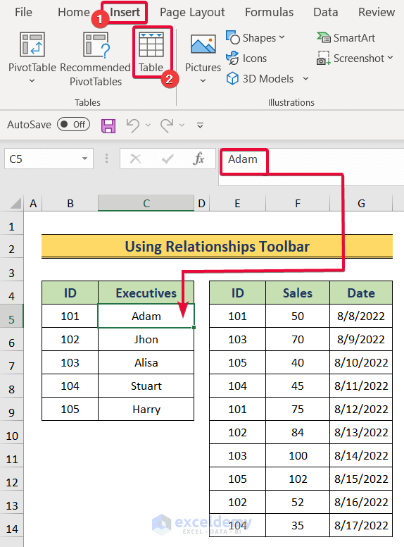 Inserting Table to Create a Data Model in Excel 