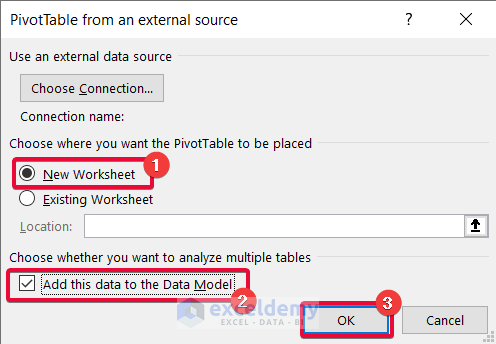 Inserting PivotTable to Create a Data Model in Excel