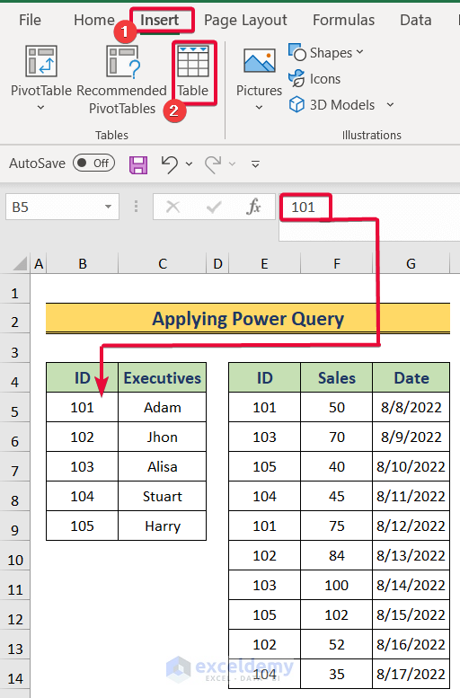 Adding Table to Create a Data Model in Excel
