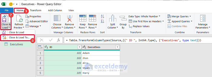 Applying Close & Load To...Command to Create a Data Model in Excel