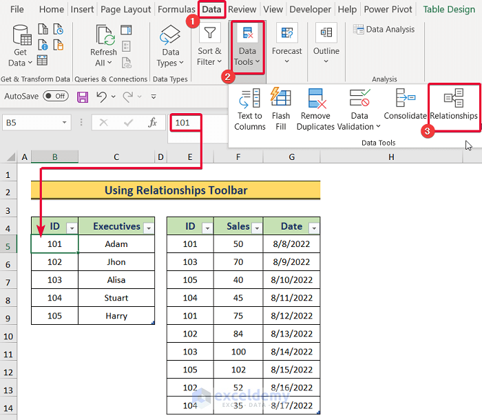 Opening Relationships Toolbar to Create a Data Model in Excel