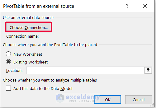 Choosing External Sources to Create a Data Model in Excel