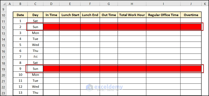 Specifying Weekend to Create Monthly Timesheet in Excel