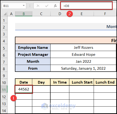 Generate Date and Day to Create a Monthly Timesheet in Excel