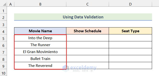final output after copying data validation to create multi level hierarchy in excel
