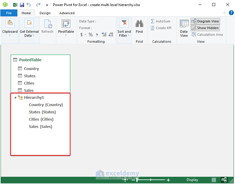 final output of creating hierarchy to create multi level hierarchy in excel