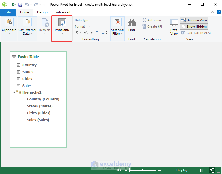 Constructing Pivot Table to create multi level hierarchy in excel