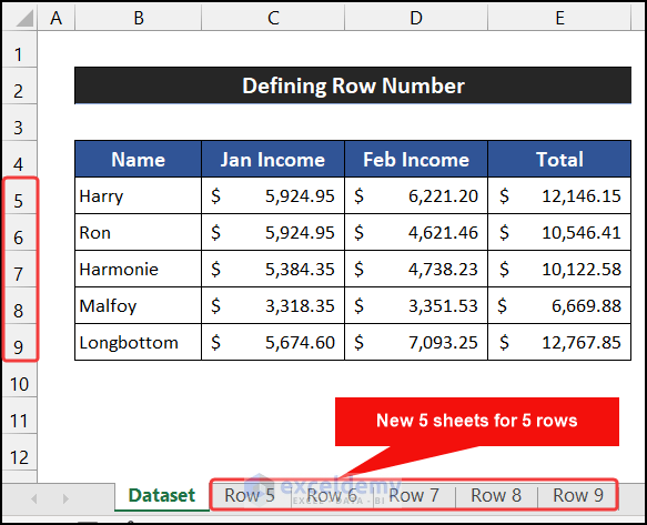 Defining Row Number to Create New Sheets for Each Row