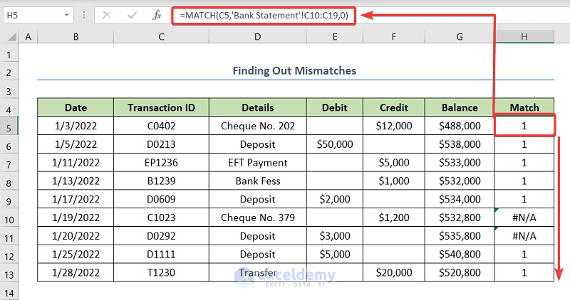 Find Out Mismatches in Bank Statement and Cash Book to do bank reconciliation
