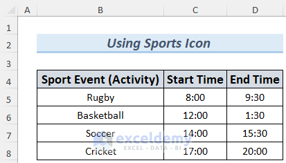 Using Icons to Draw AON Network Diagram on Excel for Sports Event