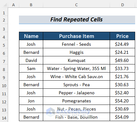 how to find repeated cells in excel