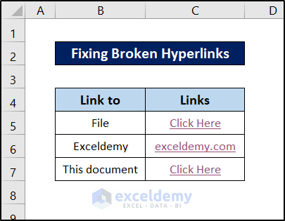 broken hyperlinks in excel