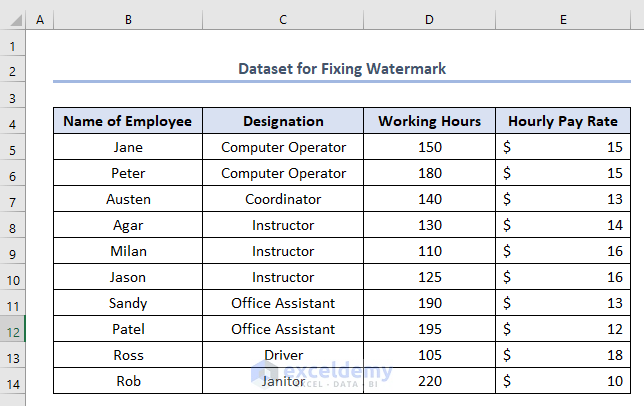 how to fix watermark in excel