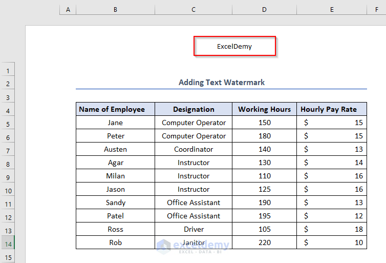 how to fix watermark in excel, text watermark 