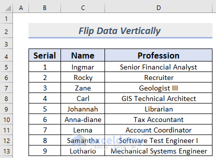 how to flip data vertically in excel