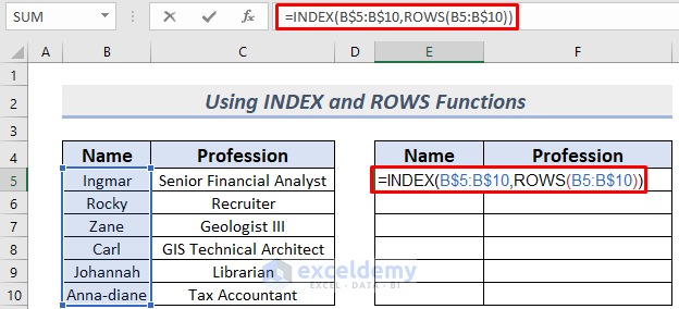 Combining INDEX and ROWS Functions to Flip Data Vertically