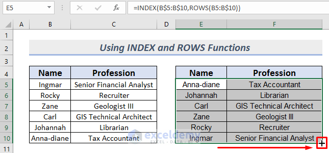 Combining INDEX and ROWS Functions to Flip Data Vertically in Excel