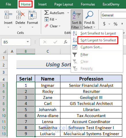 Using Excel Sort Feature to Flip Data Vertically