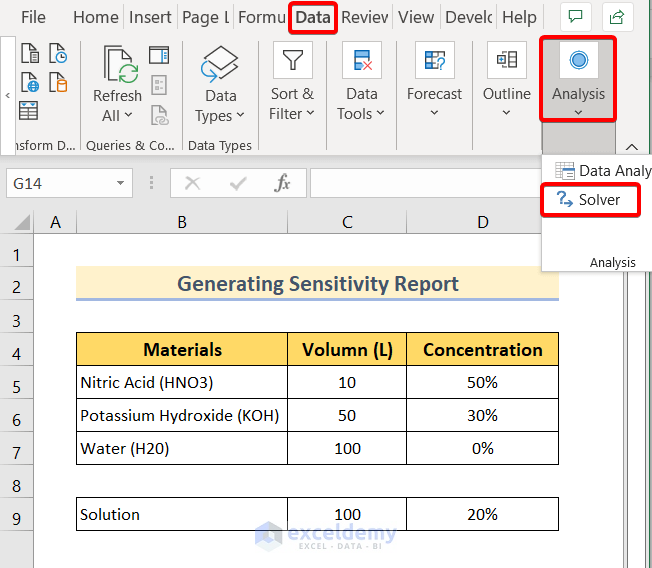 Get Sensitivity Report in Excel Solver