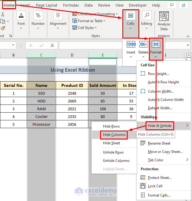 Hide Columns in Excel Without Grouping