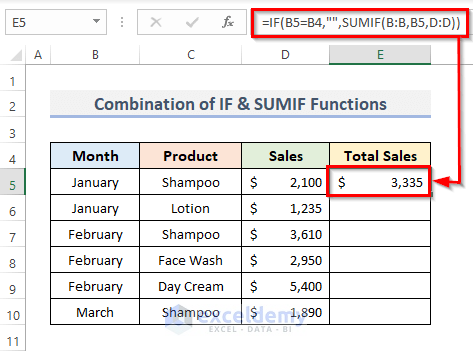 Combine Excel IF and SUMIF Functions to Summarize Data by Group