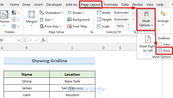 How to Show Gridline in Excel When Printing