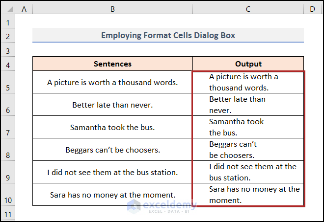 Employing Format Cells Dialog Box