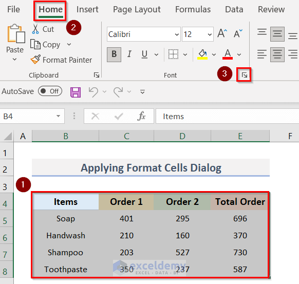 Apply Format Cells Dialog to Create Border